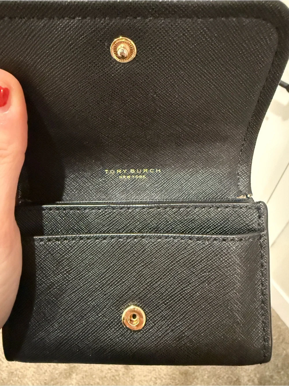 Tory Burch Black Saffiano Leather Key Wallet with Gold Hardware